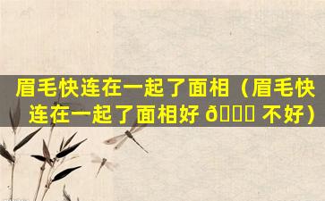 眉毛快连在一起了面相（眉毛快连在一起了面相好 🐘 不好）